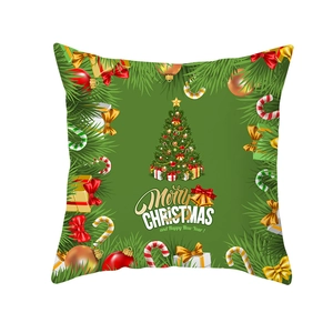 Detail of Christmas pillowcase with tree design and Merry Christmas lettering