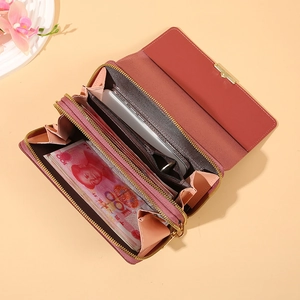 Pink multipurpose long wallet for women with large capacity and phone compartment