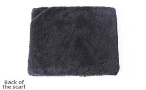Detail view of the soft grey fleece lining on the thermal neck warmer for winter
