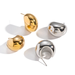 Polished 18K gold and silver C-shape stud earrings in minimalist drop design