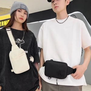 Minimalist unisex sports crossbody chest bags in beige and black with adjustable straps