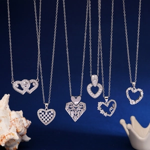 Heart Pendant Necklace With Zircon Shell Titanium Steel Copper Versatile Elegant Fashion Jewelry For Women