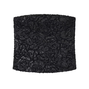 Damen Sexy Schwarz Pailletten Tube Top 3D Rose Stickerei Trägerlos Slim Fit Cropped Party Clubwear Top