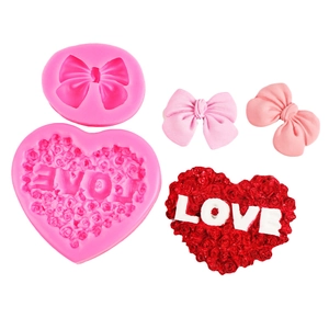 Silikonform-Set mit HERZ- und Schleifen-Design für Valentinstags-Schokolade und Kuchendeko