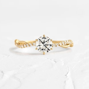 Round Zircon Twisted Band Ring 925 Sterling Silver Gold Plated Elegant Sparkling Engagement Jewelry For Women
