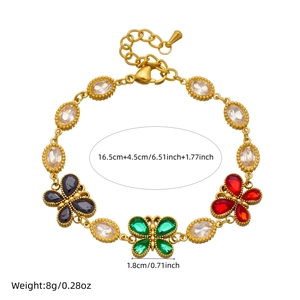 Gold plated stainless steel chain bracelet with colorful crystal butterfly charms