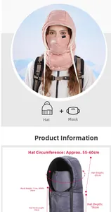 Detailed size chart for winter warm outdoor hood with mask and fleece lining dimensions