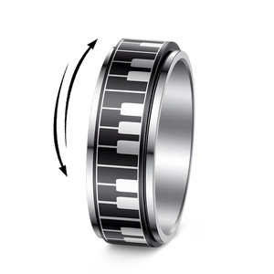 Spinner Ring 304 Stainless Steel Piano Keyboard Pattern Rotatable Stress Relief Musical Jewelry For Men And Women
