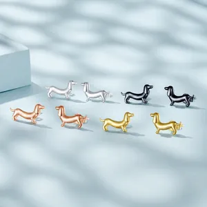 Cute s925 sterling silver dachshund stud earrings in silver gold and rose gold finishes