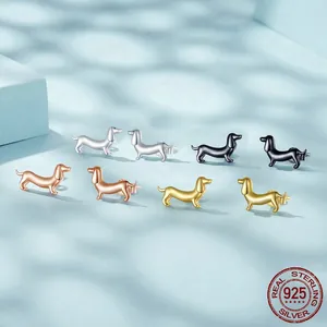 Cute s925 sterling silver dachshund stud earrings in silver gold and rose gold finishes