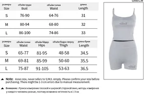 Size chart for women's two-piece set including measurements for crop top and shorts
