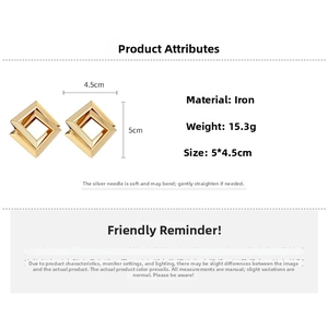 Detailed dimension guide for large gold geometric hollow earrings with silver needles