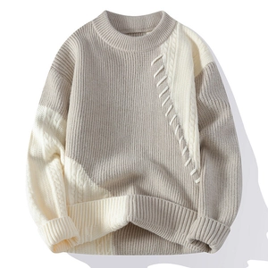 Herren Strickpullover Color Block Rundhalsausschnitt Langarm Locker Lässig Winter Strickware Kontrastnähte