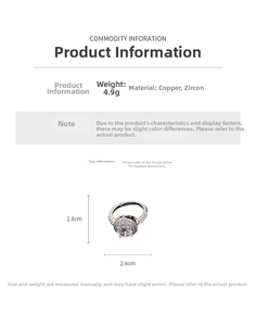 Detailed size and weight chart for the hollow zircon ring with dimension markings