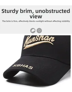 Close-up of high-density cotton baseball cap featuring Kunshan embroidery and firm brim