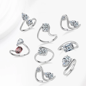 Elegant S925 sterling silver rings with teardrop and emerald cut shimmering zircon stones