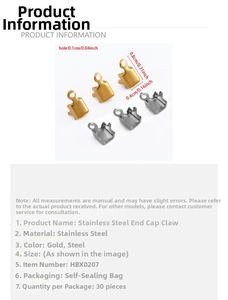 Detail view of 0.8x0.4cm stainless steel lobster clasps in gold and steel finishes