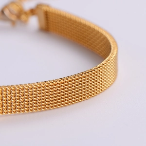 Gold woven mesh titanium steel bracelet for men with premium metal texture design
