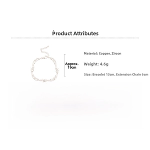 Silver bracelet detail showing 19cm length with hollow floral pattern and zircon inlay