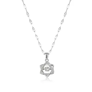 Elegant silver hexagram pendant necklace with sparkling dancing stone on a polished chain