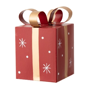 Nordic iron red Christmas mini gift box with gold bow and snowflake patterns
