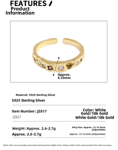 Detailed specifications of S925 silver ring with colorful stones and textured finish