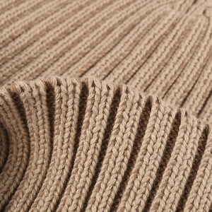 Winter light brown ribbed knit beanie hat for men and women with warm thick texture