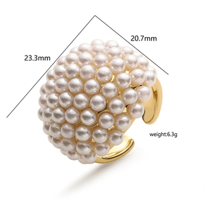 Adjustable gold plated pearl cluster ring for women, measures 23.3mm height and 6.3g