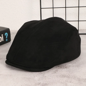 Retro black suede newsboy cap for women and men in a vintage minimalist aesthetic style