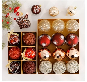 Detail of Christmas ornament balls featuring Merry & Bright text and varied textures