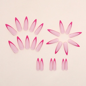 Long almond matte rose red French press-on nails set with 24 pieces in various sizes