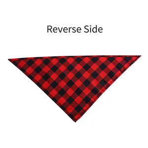 Red and black buffalo plaid cotton dog bandana in a classic triangular scarf shape
