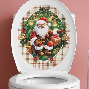 Adesivo natalizio per coperchio WC con Babbo Natale e ghirlanda festiva