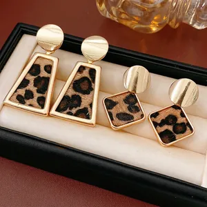 Leopard Print Geometric Drop Earrings With Alloy And Imitation Horsehair Plus Silver Earring Post Vintage For Women