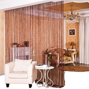 Coffee brown decorative string curtain screen with shimmer effect for living room privacy