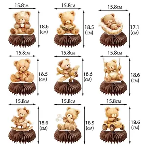 Tableau des tailles pour 9 centres de table en nid d'abeille ours en peluche baby shower
