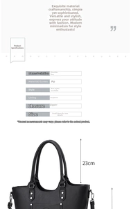 Detail view of large PU tote bag showing silver rivet decor and exterior pocket