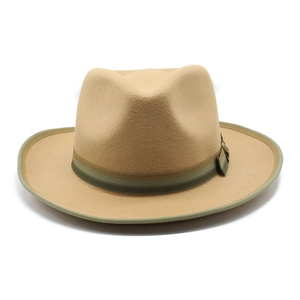 Detailed close-up of the vintage wool felt fedora showing the striped ribbon and bow