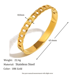 18K gold plated stainless steel chain link bracelet with 8mm width and 65.6mm diameter