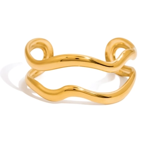 Minimalist double layer wavy open bracelet in 18K gold plated stainless steel finish