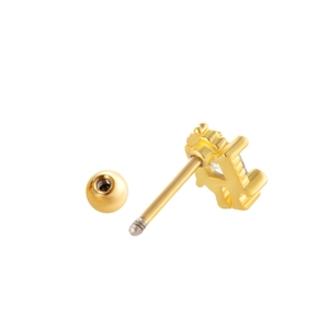 Golden cartilage stud earring with heart bow and crystal inlay on stainless steel bar