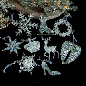 9-piece set of transparent acrylic Christmas tree ornaments with colorful iridescent finish