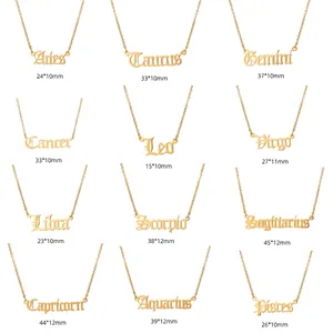 Collier Pendentif Zodiaque Acier Inoxydable Plaqué Or 18K Police Vieil Anglais Gothique Constellation Bijoux Pour Femmes