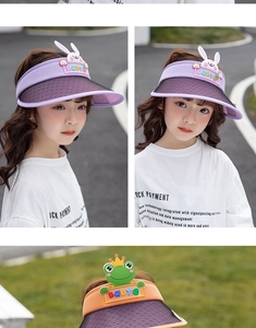 Detail of children UV sun visor with cute 3D cartoon animal dolls and mesh breathable fabric