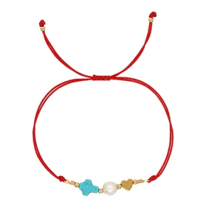 Cross and heart pearl red string bracelet with adjustable weave for minimalist summer style