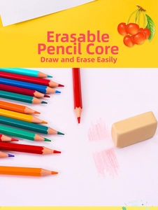 Detail showing the erasable lead feature of the colorful pencils with rubber erasing marks