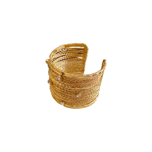 Chic multilayer hollow wire-wrapped gold bracelet with sparkling crystal accents