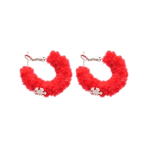 Elegant red flocked hoop earrings with silver snowflake pendants for winter fashion