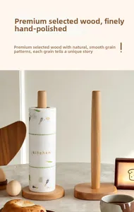 Close-up of hand-polished beech wood paper towel holder with natural grain detail