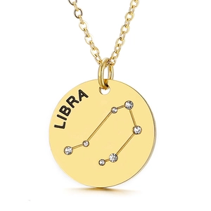 Golden Libra zodiac necklace in titanium steel with crystal sparkling constellation